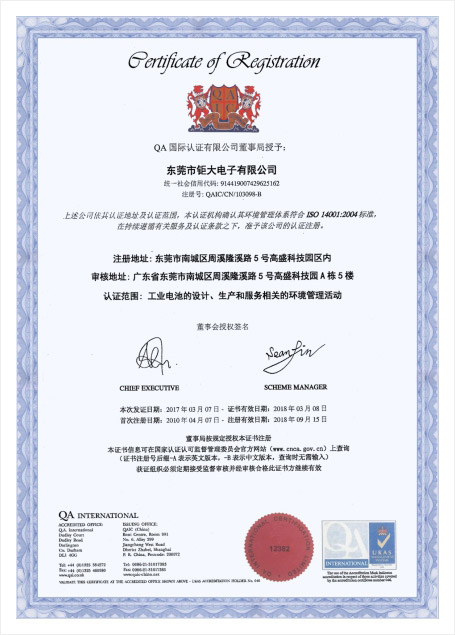 ISO14001环境体系认证