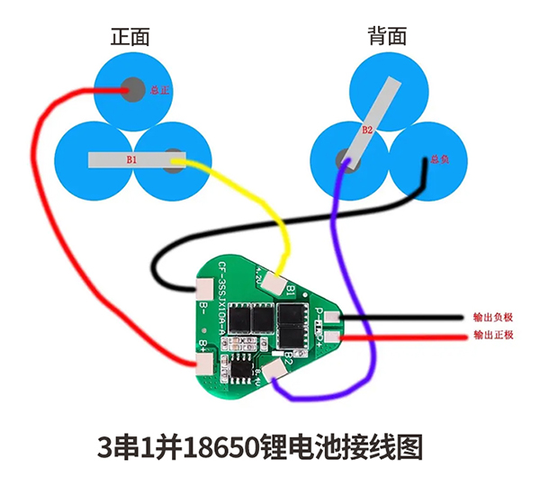 3节18650锂电池串联组装示意图